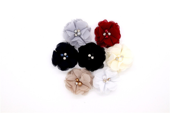 Chiffon flor de zapatos clips/coser cuentas de la mano de filamentos de flores, encaje, Chiffon gris, negro, blanco, rojo, azul