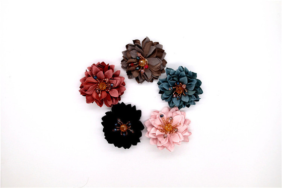 Flor de borde sinterizado a mano / flor de niña hecha de cintas de raso / Flor simulada a mano Varios colores Tela, lana